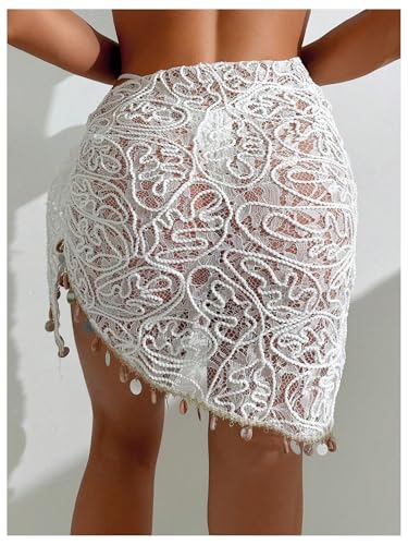 GORGLITTER Women's Lace Sarong Wraps Beach Cover Up Skirt Sheer Tie Side Swimsuit Coverups2