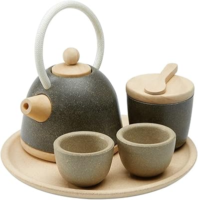 PlanToys Wooden Classic Styled Tea Party Set for a Pretend Play Tea Party (3617) | Sustainably Made from Rubberwood and Non-Toxic Paints and Dyes | Eco-Friendly PlanWood
