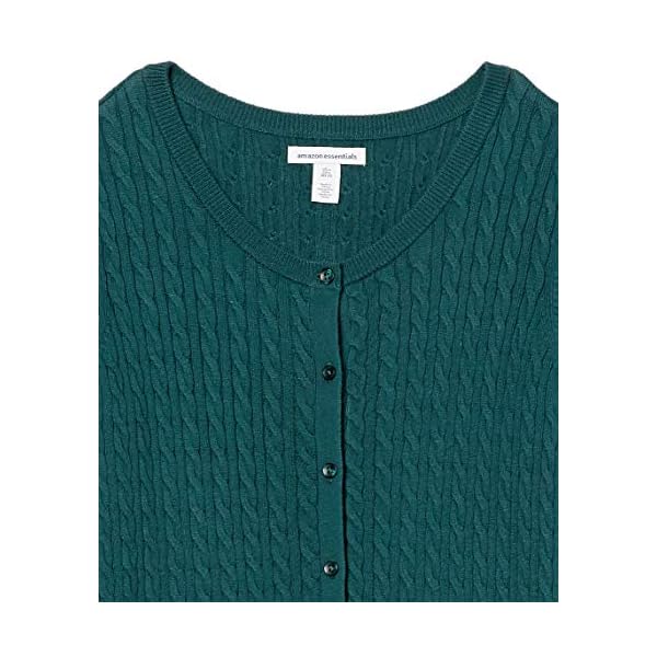 Amazon-Essentials-Womens-Lightweight-Cable-Long-sleeve-Crewneck-Cardigan-Sweater Amazon Essentials Women's Lightweight Cable Long-Sleeve Crewneck Cardigan Sweater, Forest Green, Medium