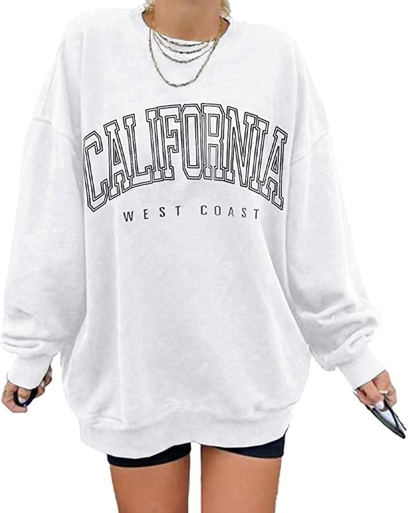 Langwyqu Women's Oversized Sweatshirt Los Angeles California Crewneck Long Sleeve Casual Loose Pullover Tops
