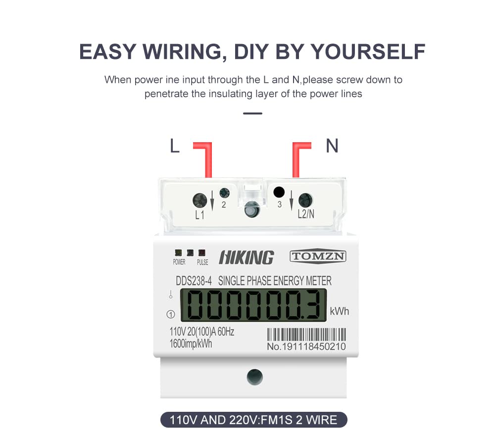 100 A, 110 V, 220 V, 50-60 Hz, LCD, jednofazowy, 2-żyłowy 3-żyłowy licznik energii na szynie DIN (L N 220 V 60 Hz)
