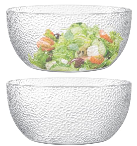 Qxbekmor Large Acrylic Salad Bowls 130 oz, Serving Bowls for Fruits, Popcorn, Chips, Dips, Condiments, Break-Resistant Set of 2, Clear Circular