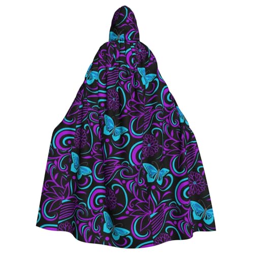 WYCZHY Capa de disfraz de mariposa y flores moradas para adultos, capa medieval con capucha para festival renacentista, ropa gótica