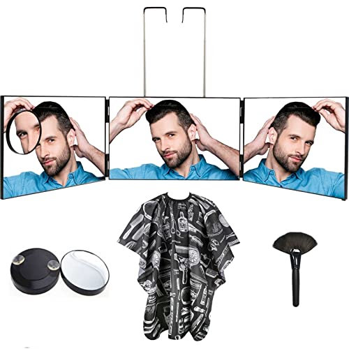 JUSRON 360 Grad Klappspiegel 3-teilig - Höhenverstellbar Für Haare Schneiden & Makeup (Ohne LED)