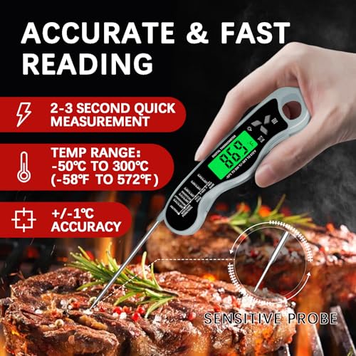 Image of Meat Thermometer Digital,IP67 Waterproof Cooking Thermometer with Backlight, Calibration & Hold Function,Food Thermometer for Cooking,Outdoor Grilling