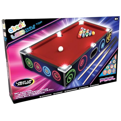 abeec LED Tabletop Pool Table Game | Compact Light-Up Billiards Set for Kids & Teens | Includes Cues, Balls, Rack, Chalk | Indoor Mini Snooker Gift Idea - Image 2