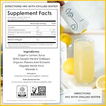 LEMON & CO. 12-Week Starter Kit Bundle Liquid Collagen for Women + Insulated Bottle - 5000mg Marine Collagen Peptides for Skin, Nails, Hair & Gut Health | Organic Lemons, Vitamin C, No Preservatives