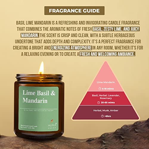 Image of AuraDecor Scented Jar Candle | Handpoured Soy Wax Candle with Long Lasting Burn Time | Premium Amber Jar Aromatherapy Candle | Ideal Gift for Home & Decor (Extra Large, Lime Basil & Mandarin)
