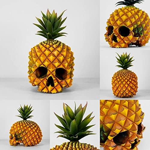 Skull Ornament Cute Pineapple Skull Head Sculpture Creative Resin Skull Crafts Humor Skull Sculpture Ornaments Collectible Gifts Halloween Decoration Home Decor