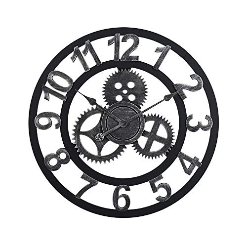 Horloge murale silencieuse 70cm rétro engrenages 3D bois fer décorative - 2