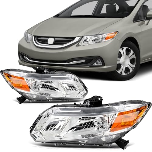 Image of SCITOO Headlight Assembly Fits For Honda Civic 2012-2015 Headlamp In Chrome Housing Amber Reflector Clear Lens