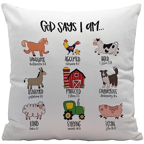 Image of Christian Bible Scripture God Says I am Farm Animal Crew Throw Pillow Cover Decor for Home Farmhouse Kids Room Decor,Farm Gifts for Kids Girls Boys,Christian Gifts for Women Teen Girls,18x18 Inches
