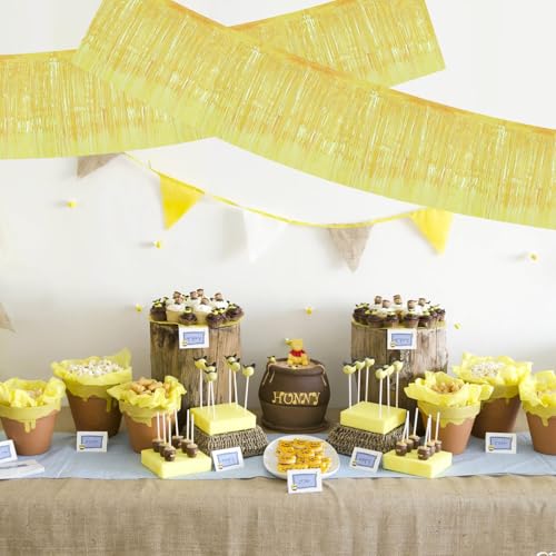 Image of BEISHIDA 3 Packs Metallic Foil Fringe Garland Shining Yellow Wall Hanging Tinsel Fringe Banners for Car Floats Bridal Shower Wedding Birthday Easter Graduation Holiday Party Decoration(30 Feet)