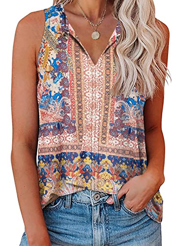 Soesdemo Tank Top for Women Keyhole V Neck Sleeveless Summer Casual Loose Fit Business Cute Floral Basic Shirt Blouse3