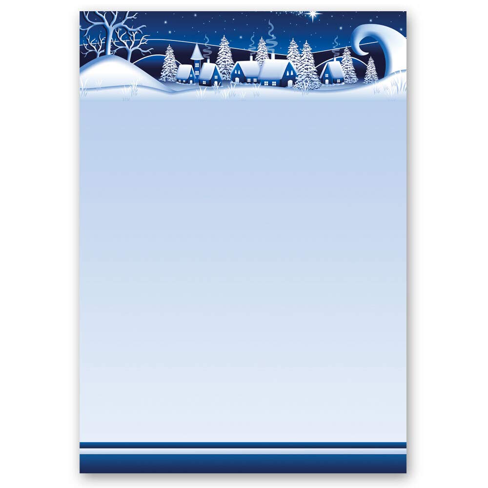 Motif Letter Paper! Christmas, Seasons - Winter Winter Motif Winter Village ? Blue 250 Sheets DIN A4 - Paper-Media