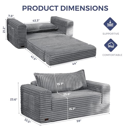 Image of MAXYOYO Convertible Sofa Bed, 2 in 1 Folding Couch Bed for Small Space, Pull Out Loveseat Sofa Couch with Large Back Pillow, Plush Faux Fabric Lounge Couch for Living Room, Apartment, Grey
