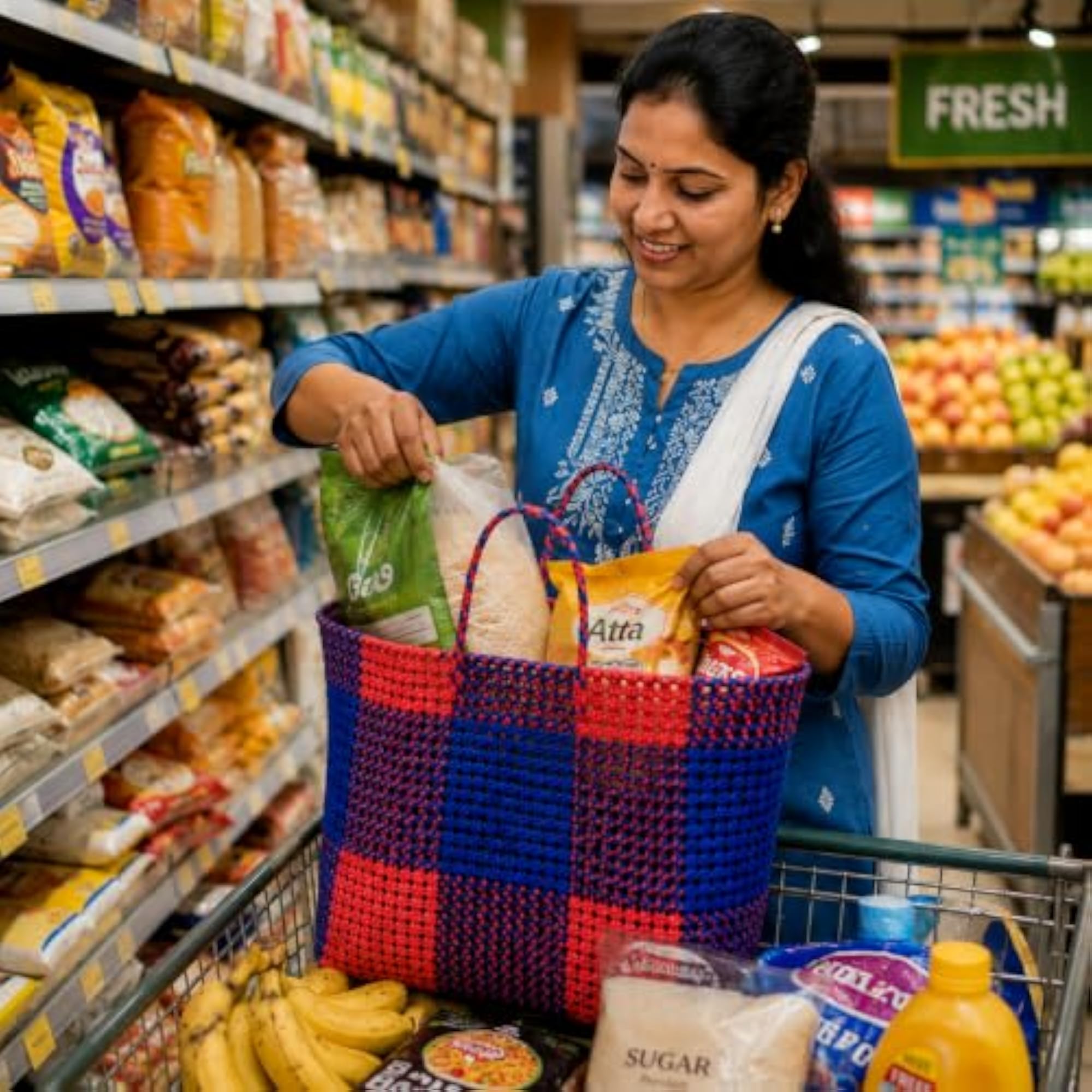 Handwoven Plastic Shopping Tote Bag