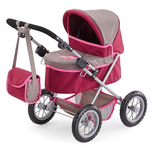 Bayer Design-13078AA Cochecito Muñecas Trendy Royal, Color Gris, Burdeos, 68cm (13078)