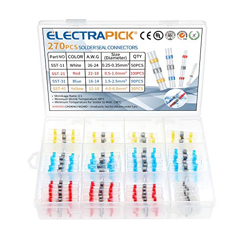 Preisvergleich Produktbild electrapick Lötverbinder 270tlg Kabelverbinder mit Transparent Wärmeschrumpfschlauch, Wasserdicht Sortiment Stoßverbinder, Weiß Rot Blau Gelb