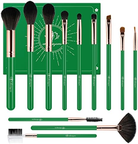 Nature Wood Handle Makeup Brush Set (10-Piece) with Green Pineapple Travel Bag main image 1