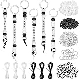 676 Pcs Soccer Keychain Making Kit DIY Soccer Bead Key Chain Craft Adjustable Letter Alphabet Beads Strings Keychain Backpack Accessories Key Ring Supplies