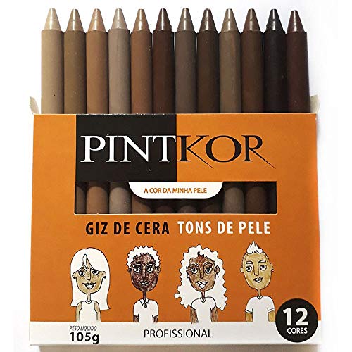 Giz de Cera Profissional Tons de Pele Estojo com 12 Cores Pintkor