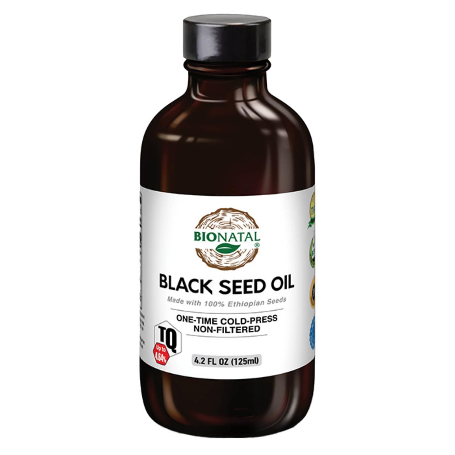 Bionatal's Ethiopian Black Seed Oil 4.2oz (Glass), Up to 4.34% Thymoquinone (TQ), Nigella Sativa Seeds, Non-Filtered Black Cumin Seed Oil, Cold-Pressed