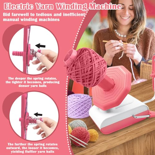 Miniatura 4 de Letcart Bobinadora De Hilo Eléctrica, Devanadora Lana Con Velocidad Continua Y Gran Capacidad, Bobinadora Enrollador De Hilos Lana Bola Devanadora De Hilo Ovilladora Manual Rebobinador Rosa
