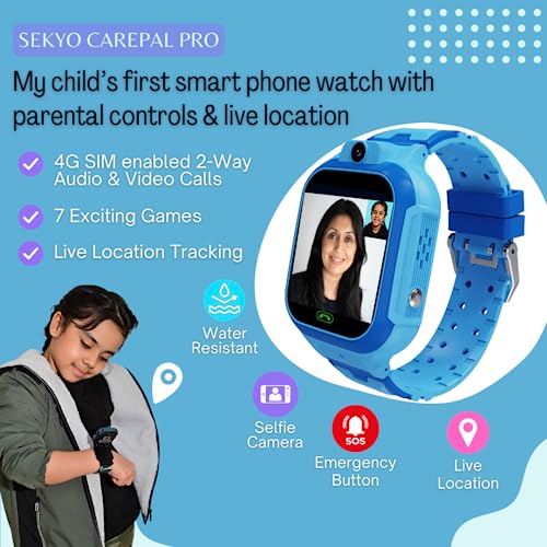 Image of sekyo Carepal Pro Smart Watch for Kids, Boys, Girls and Boys with Many Smart Features, Video Calling, Location Tracking(Carepal Pro Blue and S23 Ultra Combo for Men and Kids)