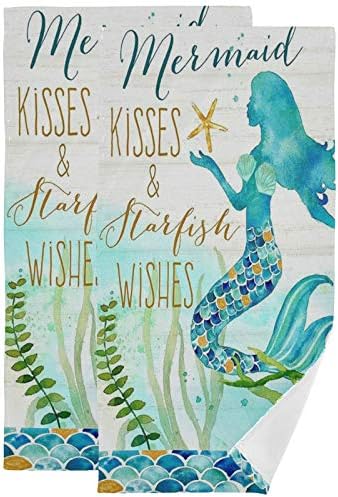 Pfrewn Retro Mermaid Hand Towels Set of 2 Bathroom Towel 16x30 in Soft Absorbent Guest Bath Towel Kitchen Dish Towel Spa Home Bathroom Decorations