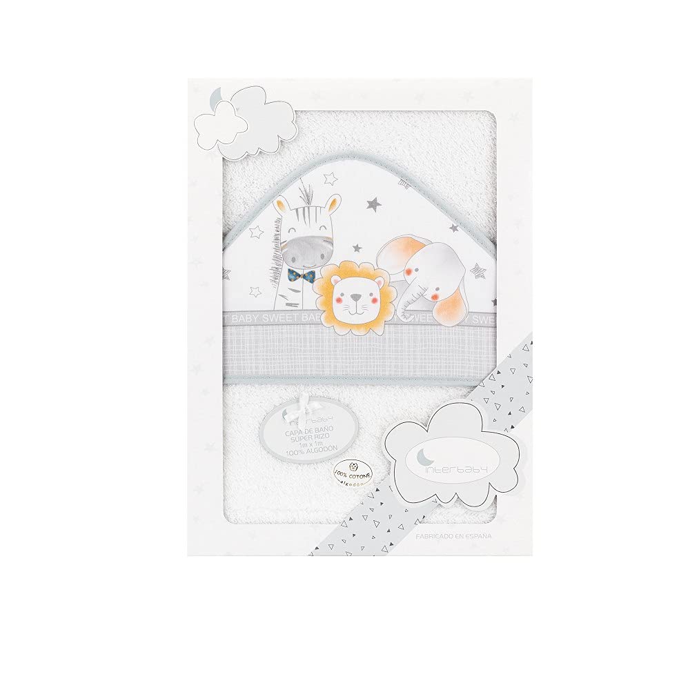 Interbaby 01229-18 Animalitos Hooded Bath Cape White/Grey