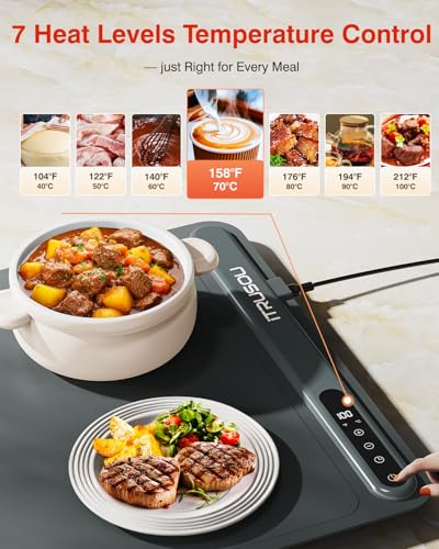 Image of Warming Mat for Food (24 inchx16 inch) - iTRUSOU 7-Level Electric Warming Tray with 400W High-Power, Timer 0-99H & Built-In Strap - Rollable Large Food Warming Mat for Parties & Buffet
