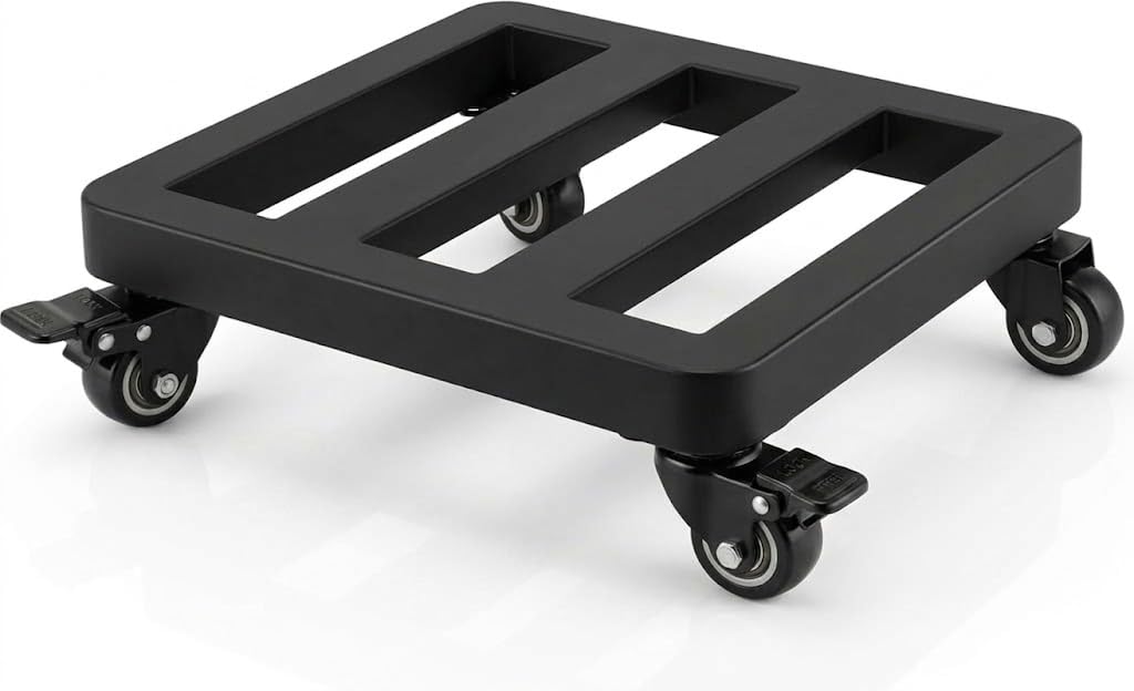 Pflanzenroller Outdoor 40x40 cm Rollbrett Pflanzen bis 250 kg, quadratisch, schwarzes Metall, 2 Rollen mit Bremse, wetterfest, ideal für Balkon und Garten