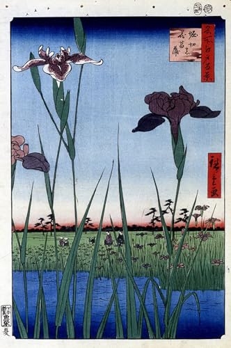 Poster Iris d'Eau par Utagawa Hiroshige estampe japonaise sur toile de 60x90cm
