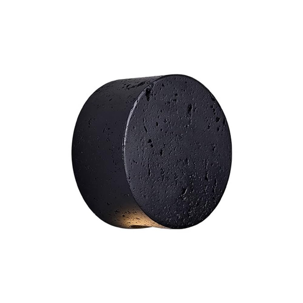 ITOSUI Industrial Modern Round Wall Sconce Black Travertine Stone Lamp Minimalist Bedside Lighting Fixture for Hallway Study Living Room Bedroom G4 Base(1-Pack)