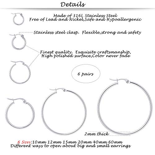 6 Pairs a Set Hoop Earring or 1 Pairs a Set 316L Stainless Steel Hoop Earrings for Women2