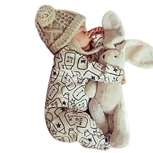 Preisvergleich Produktbild Bekleidung Longra Kleinkind Baby Kinder Flasche Print Kleinkind Strampler Overall Bodysuit Kleidung Outfit(0-24 Monate) (70CM 6Monate, Beige)