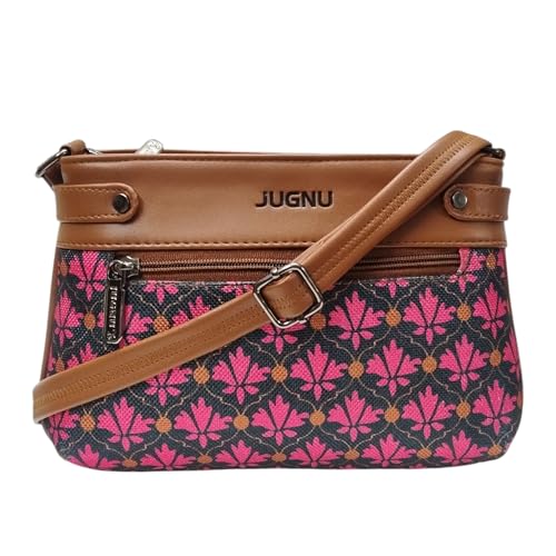 Image of JUGNU Sling Bag for Women, Jute Fabric, Crossbody Style, Slim Design, Multicolour, Medium Size, Lightweight, Adjustable Strap, Zipper Closure, 5 Pockets