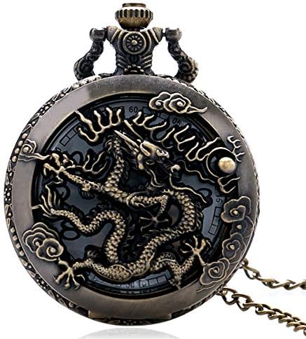 Men Women Pocket Watch, Antique Dragon Hollow Pocket Watch Quartz Fashion Watch, Gifts for Boys Girls