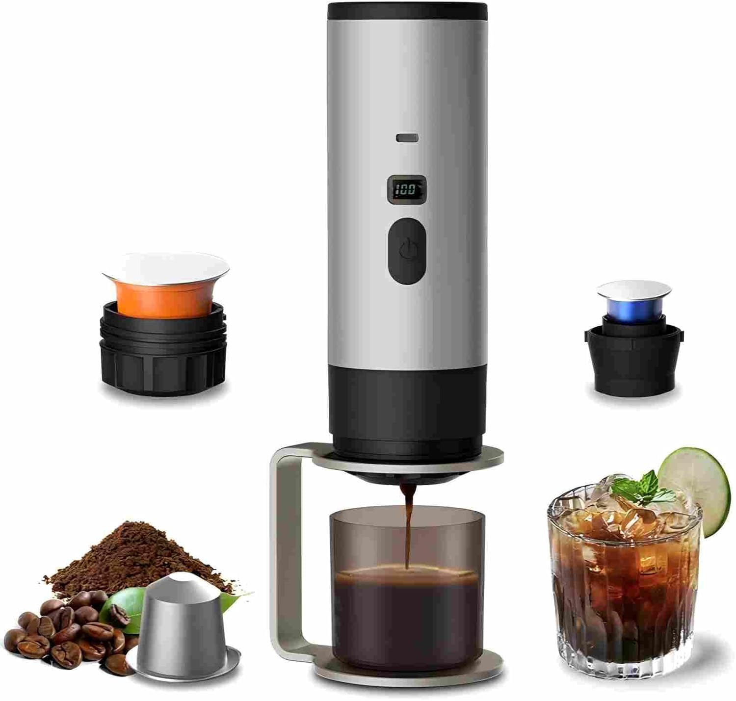 3-in-1 Single Serve Coffee Maker,Wireless Protable Coffee Machine Vacuum Pressured Available,Automatic Extraction and Real-time Heating Vacuum Coffee Maker for Travelling,Valentines Gift,Silver