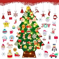 QIFU DIY Felt Christmas Tree for Kids - Fuzzy Felt Christmas Tree for Toddlers 35pcs Detachable Ornaments Wall Hanging Xmas Trees with LED Lights for Toddlers Kids Xmas Gift, Home Door Wall Decoration