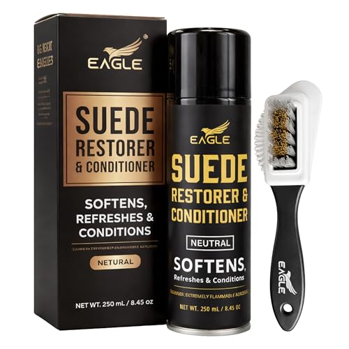 Eagle Suede Renew Spray Neutral Suede & Nubuck Color Restorer for all Colors Boots & Jackets Renew Spray to Restore Color Revive Nap & Texture Includes 3 Way Brush 250mL