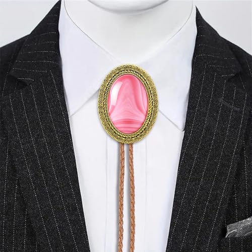 Image of Jeilwiy Bolo Tie for Men Real Stone Westwern Cowboy Ties Silver Bolos Women Leather Necktie Gift for Birthday Christmas