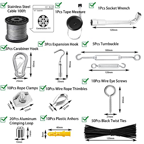 Afences 1/8" Wire Rope,Turnbuckles For Cables Wire, 304 Stainless Steel Cable,M5 Turnbuckle Kit,Wire Cable Turnbuckle Tensioner #TOP2