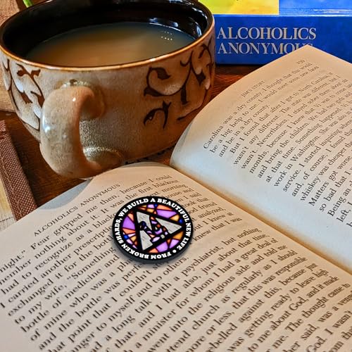 Image of Stained Glass 14 Year AA Chip Sobriety Coin Medallion, Fragments to Freedom Alcoholics Anonymous Addiction Recovery Anniversary Token, Inspirational Sober Gifts for Men and Women by the Token Shop
