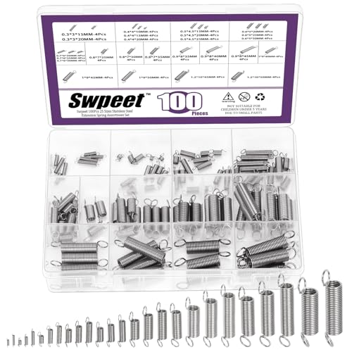 Swpeet 100Pcs 25 Different Sizes Stainless Steel Extension Spring...