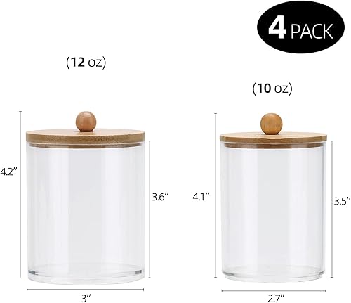 Miniatura 7 de Tbestmax Qtip - Paquete de 4 recipientes dispensadores de bolas de algodón, hisopo de algodón, hilo dental, tarros de plástico transparente de 12