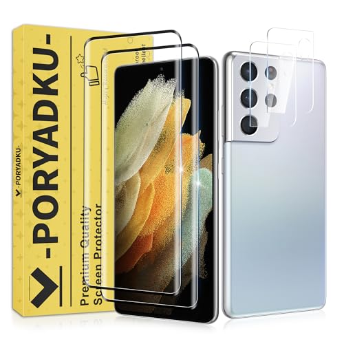 2+2 Pack for S21 Ultra Screen Protector Tempered Glass + Camera Lens Protector Fingerprint Touch ID Compatible Bubble-Free Installation HD Clear Scratch Resistant for Galaxy S21 Ultra 6.8 In