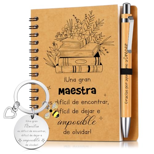 Sinmoe Set de Regalo para Maestros Incluye Llavero con Colgante de Abeja Cuaderno en Espiral Bolígrafo de Madera para Graduación Día del Maestro Despedida de Profesores(Una Gran Maestra)