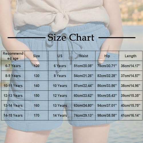 Girls Linen Shorts Casual Kids Summer Comfy Elastic Waist Athletic Running Shorts with Pockets for 6-15 Years3